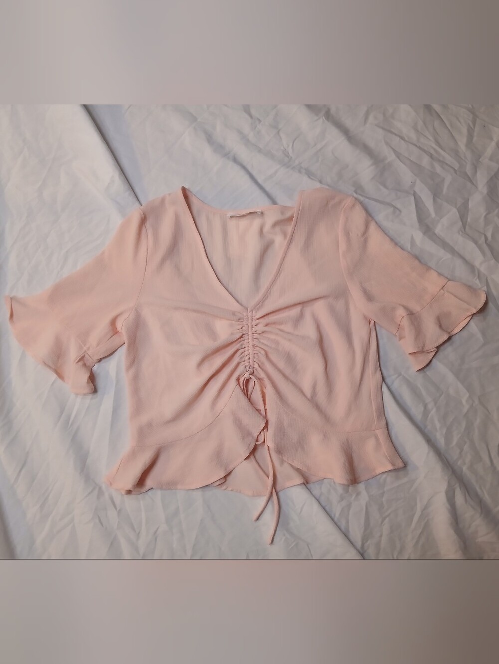 Elodie Blush Pink Ruched V-Neck Blouse